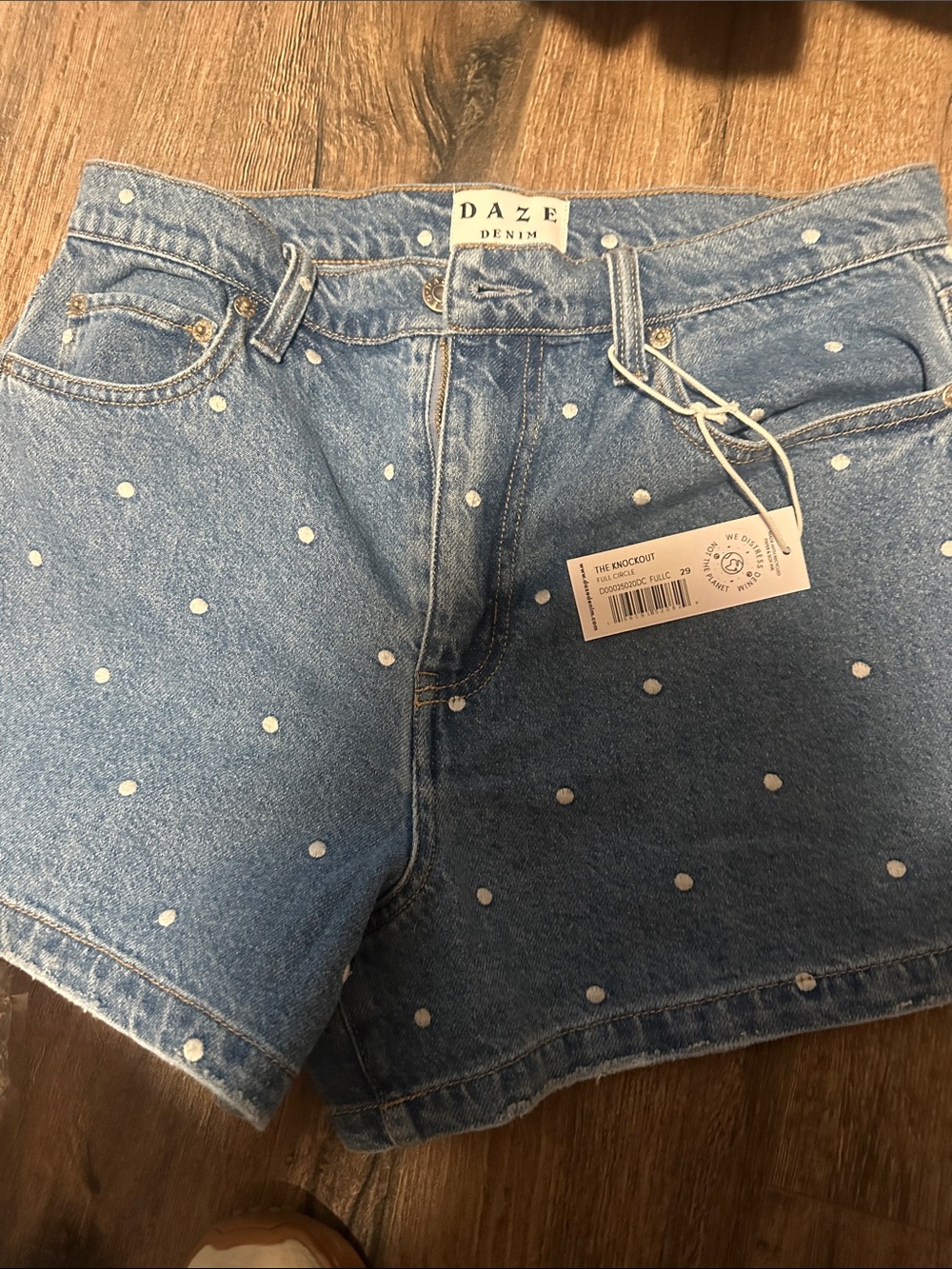 DAZE Denim Light Blue Polka Dot Jean Shorts